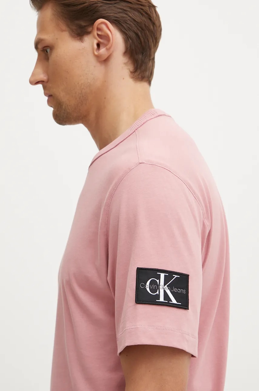Βαμβακερό μπλουζάκι Calvin Klein Jeans ανδρικό, χρώμα: ροζ, J30J323484