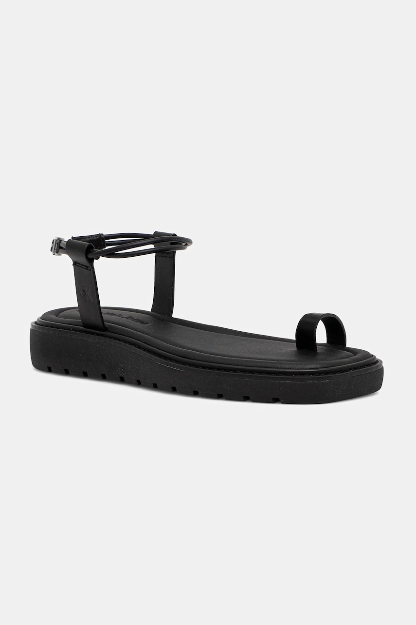 Σανδάλια Calvin Klein Jeans ROPE TOE POST SANDAL LTH MG χρώμα: μαύρο, YW0YW01893