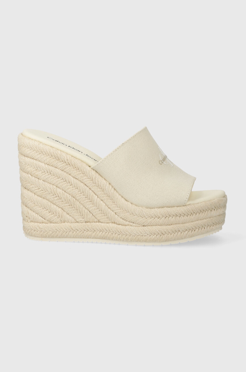Παντόφλες Calvin Klein Jeans SLIDE WEDGE ROPE SANDAL ML BTW SLIDE WEDGE ROPE SANDAL ML BTW χρώμα: μπεζ YW0YW01356