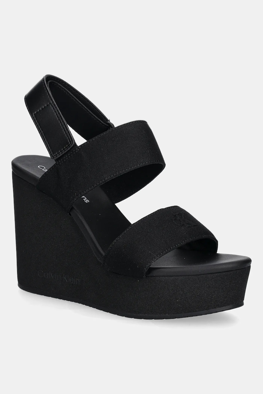 Σανδάλια Calvin Klein Jeans WEDGE SANDAL WEBBING IN χρώμα: μαύρο, YW0YW01790