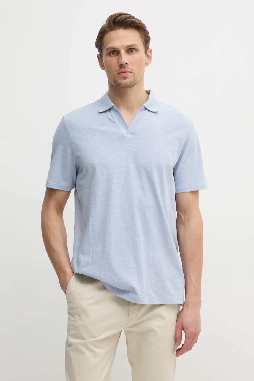 Πόλο με μείγμα με λινό Calvin Klein χρώμα: μπλε, K10K114136