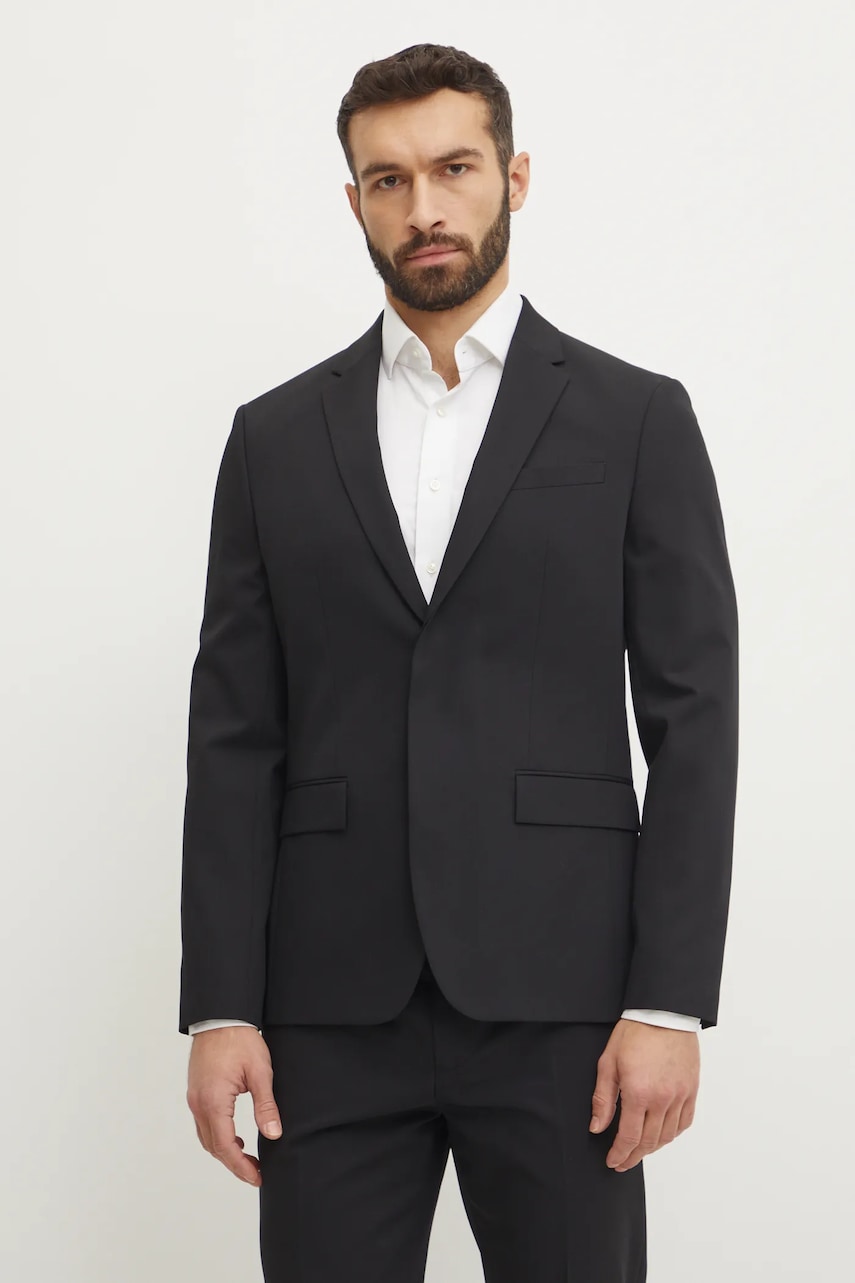 Μάλλινο σακάκι Calvin Klein χρώμα: μαύρο, K10K114345