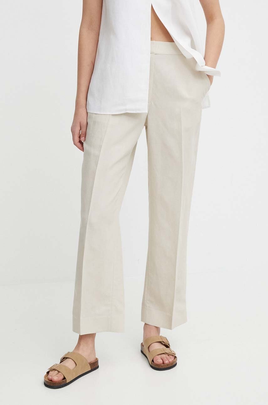Παντελόνι με λινό μείγμα Calvin Klein χρώμα: μπεζ, K20K206695