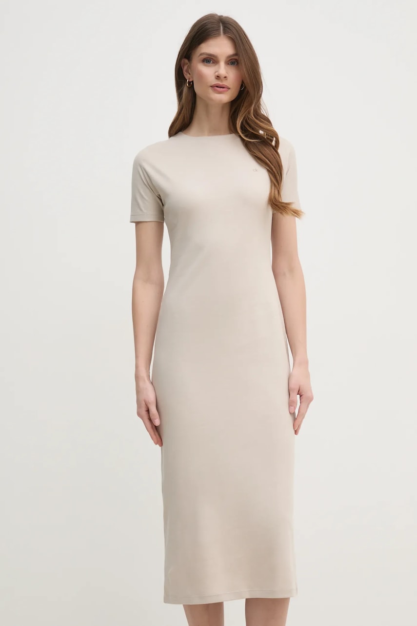 Βαμβακερό φόρεμα Calvin Klein χρώμα: μπεζ, K20K208299
