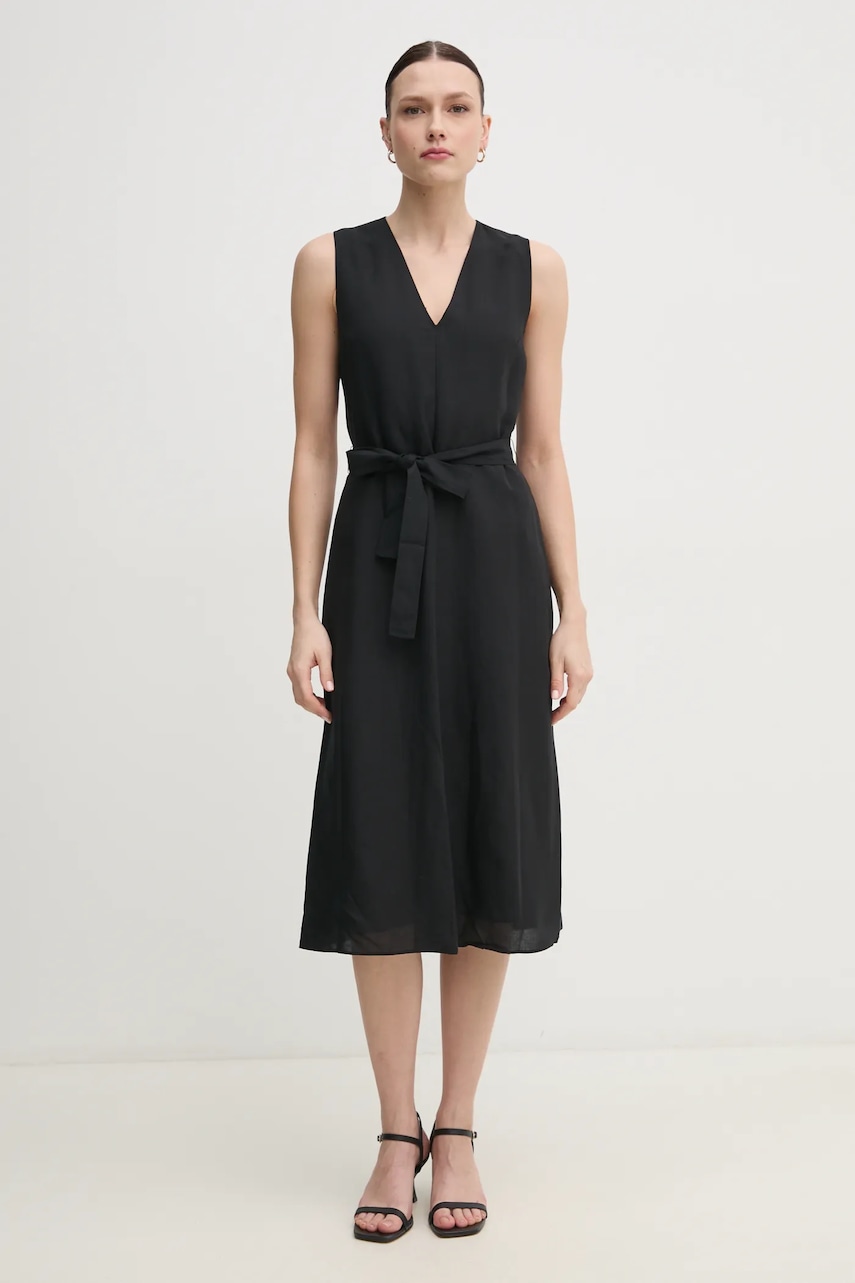 Φόρεμα από λινό μείγμα Calvin Klein χρώμα: μαύρο, K20K208424