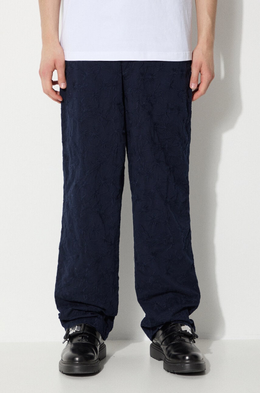 Βαμβακερό παντελόνι Corridor Floral Embroidered Trouser χρώμα: ναυτικό μπλε, TR0076