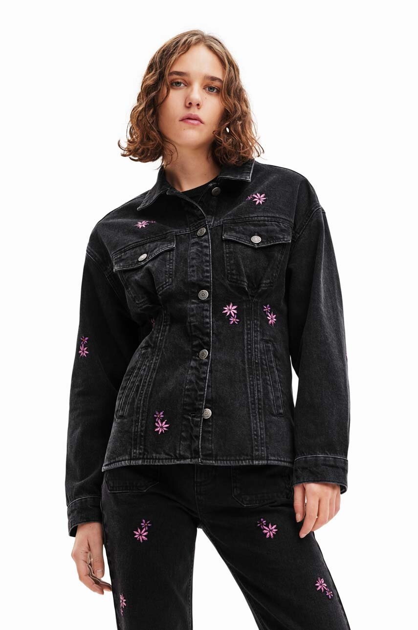 Τζιν μπουφάν Desigual 23WWED33 WOMAN DENIM TRUCKER JACKET χρώμα: μαύρο