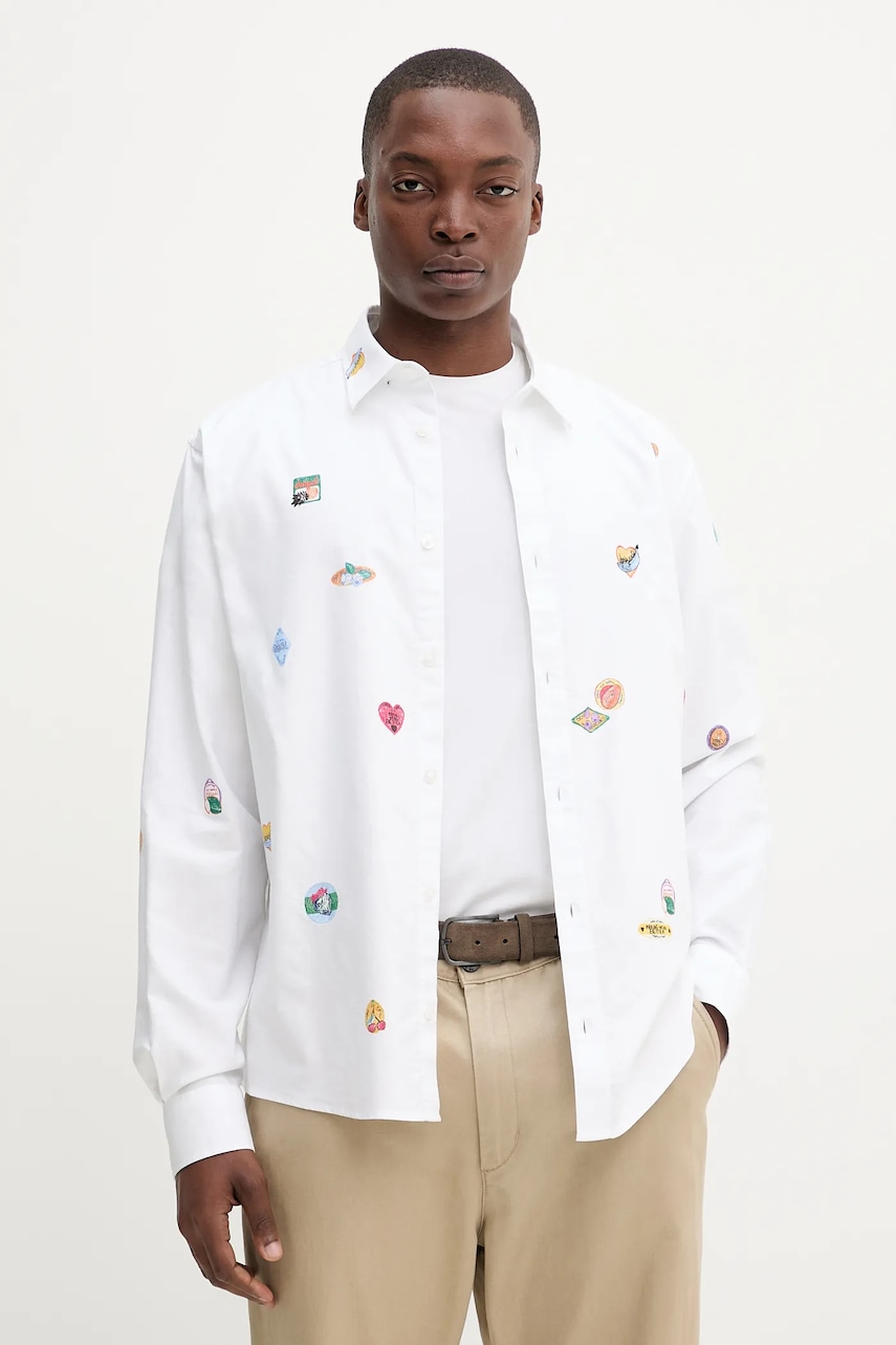 Βαμβακερό πουκάμισο Desigual SAOPAOLO ανδρικό, χρώμα: άσπρο, 25WMCW11