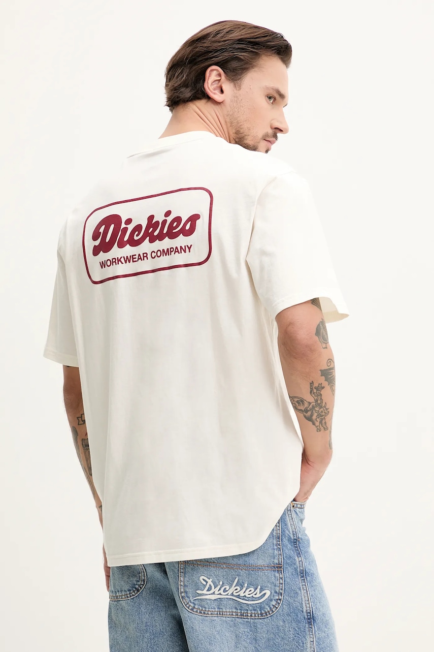 Βαμβακερό μπλουζάκι Dickies ανδρικό, χρώμα: μπεζ, DK0A4Z8ZC481