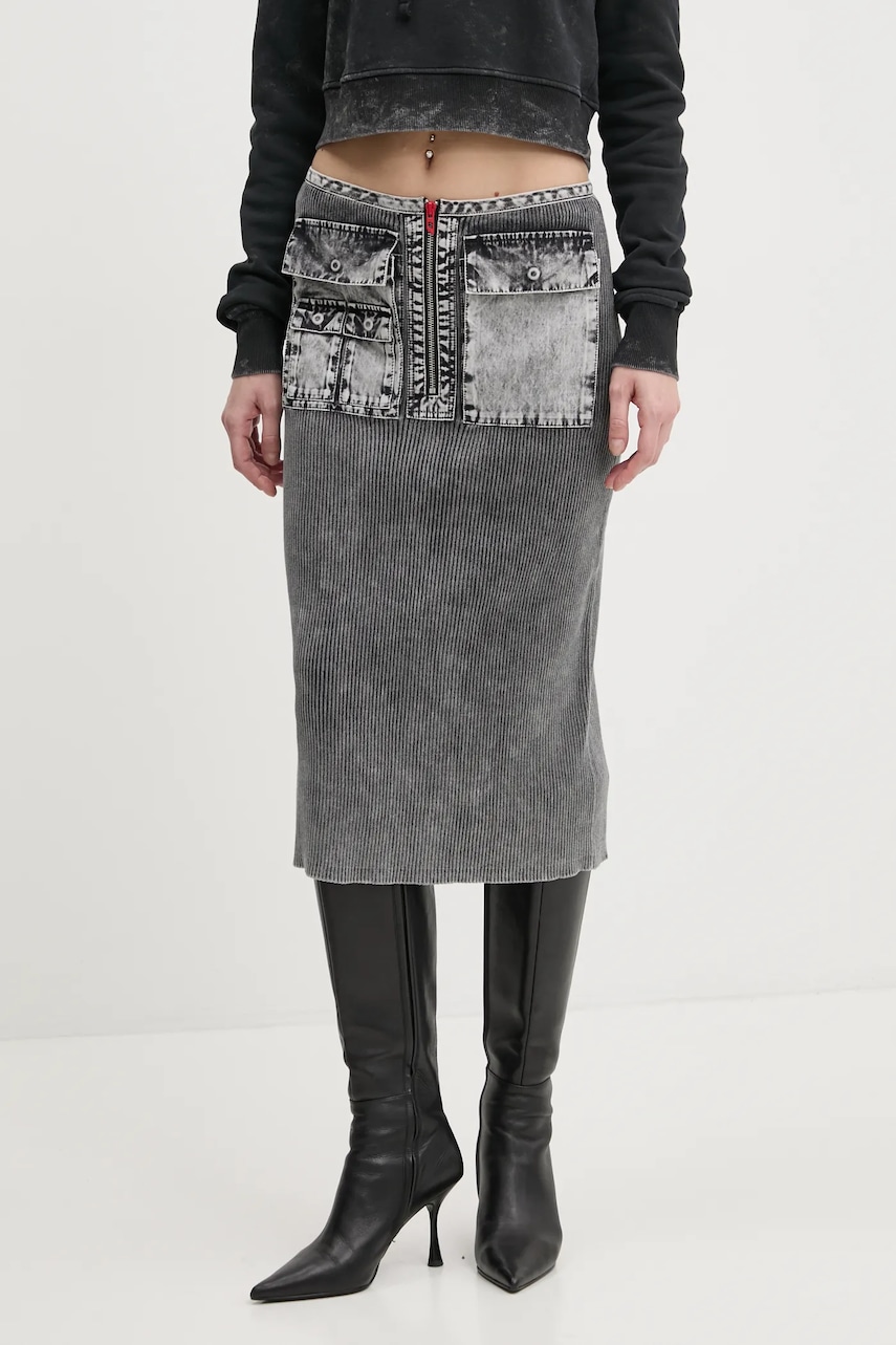 Βαμβακερή φούστα Diesel M-MERYN SKIRT χρώμα: γκρι, A17470.0QMAN