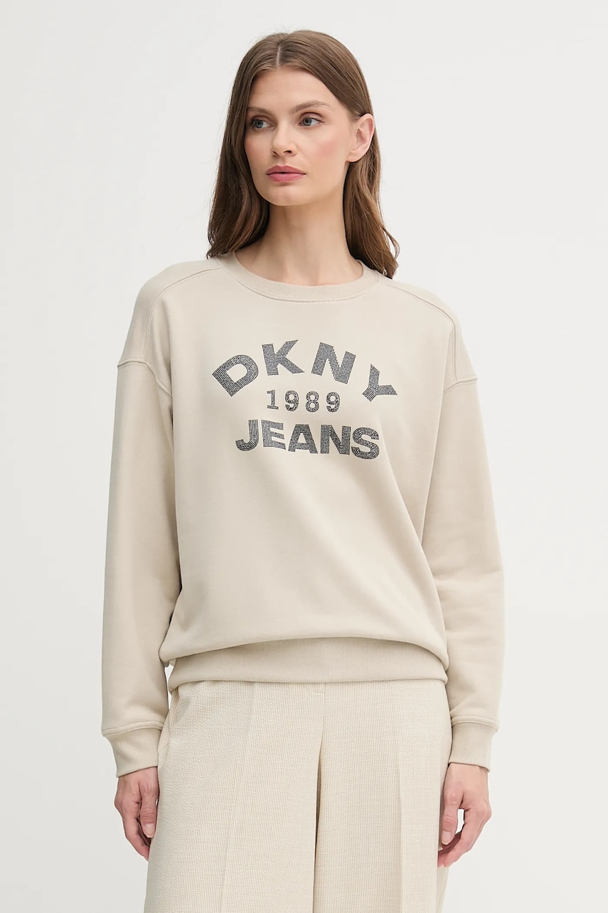 Βαμβακερή μπλούζα Dkny γυναικεία, χρώμα: μπεζ, DJ5T1522