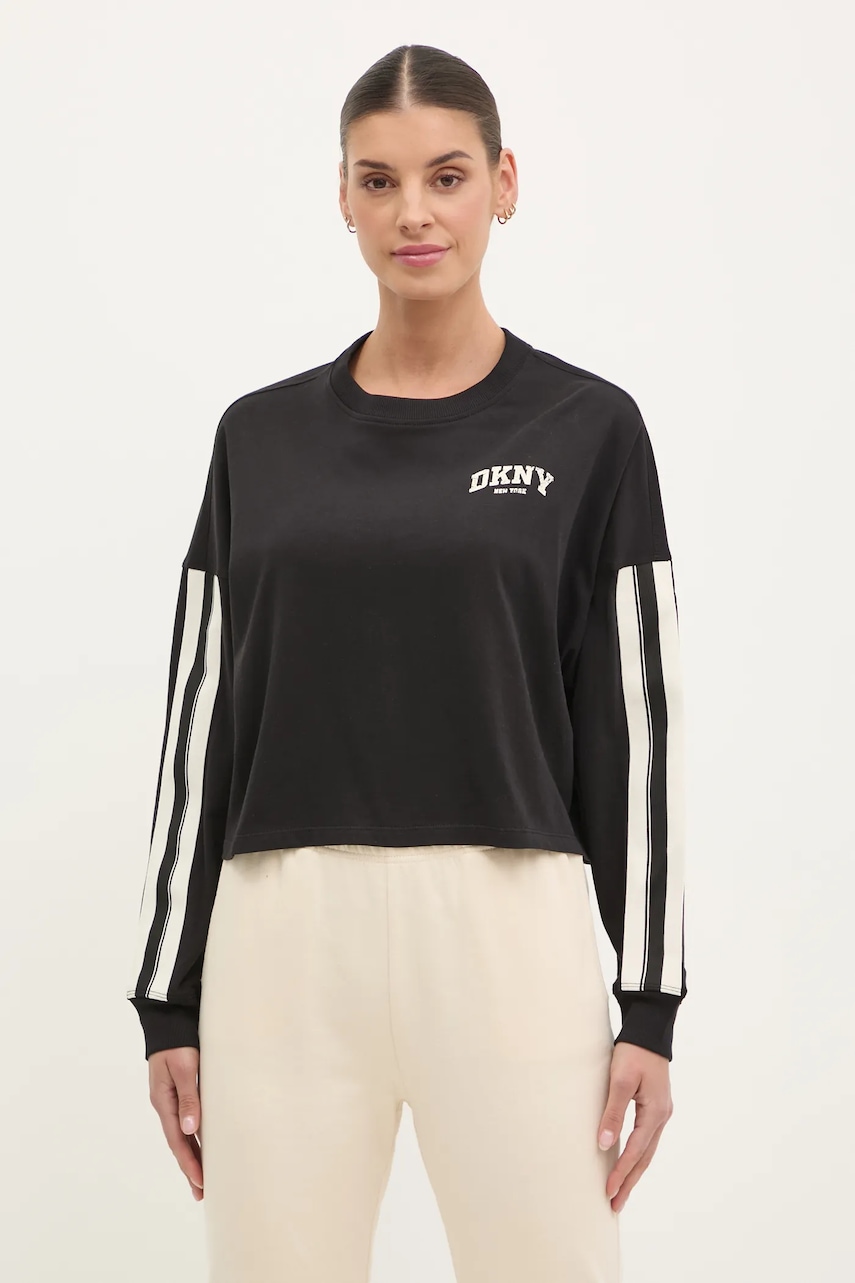 Βαμβακερή μπλούζα με μακριά μανίκια Dkny χρώμα: μαύρο, DP5T1226