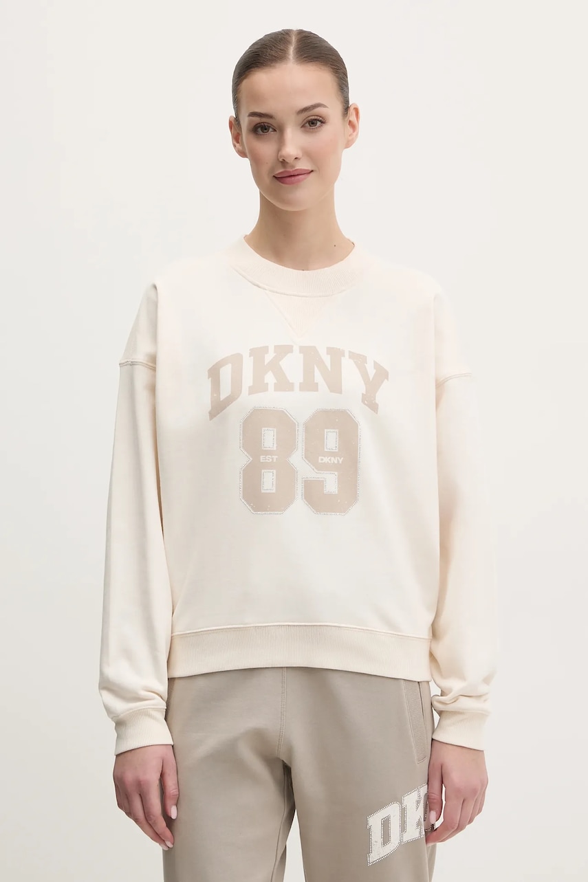Βαμβακερή μπλούζα Dkny γυναικεία, χρώμα: μπεζ, DP5T1230