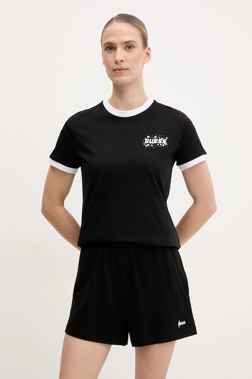 Βαμβακερό μπλουζάκι Guess FRESIA γυναικείο, χρώμα: μαύρο, V5GI11 I3Z14