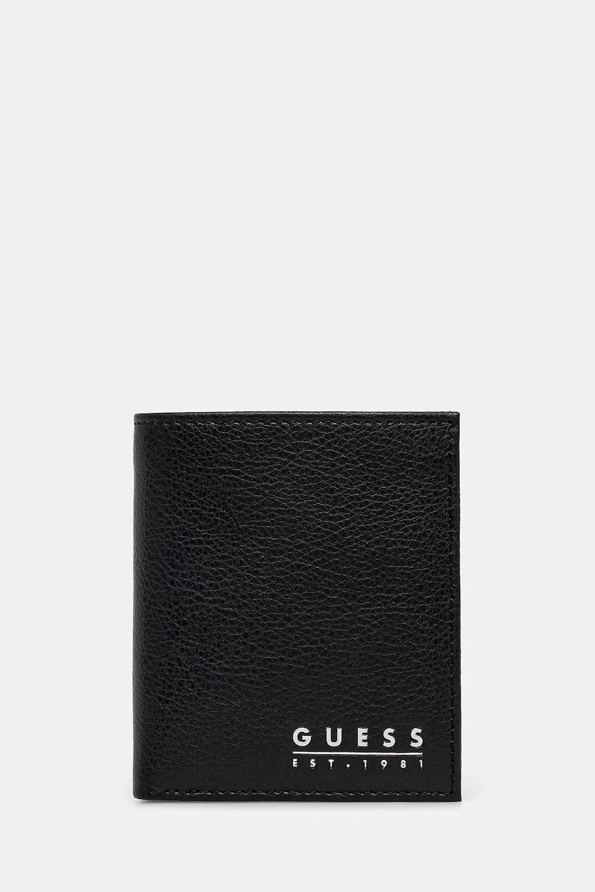 Δερμάτινο πορτοφόλι Guess MADRID ανδρικό, χρώμα: μαύρο, SMMATL LEA22