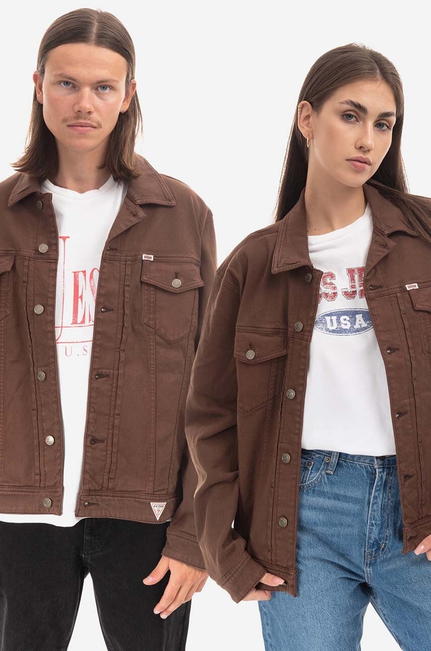 Τζιν μπουφάν Guess Originals Kit Denim χρώμα: καφέ