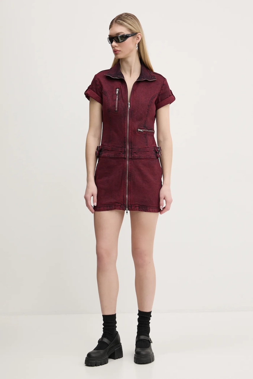 Φόρεμα τζιν Guess Originals χρώμα: μπορντό, W5RG68 D4ON0
