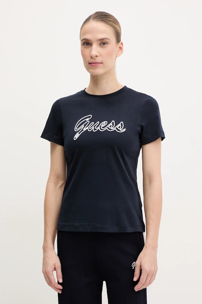 Βαμβακερό μπλουζάκι Guess γυναικείο, χρώμα: ναυτικό μπλε, V5GI02 K9RM1
