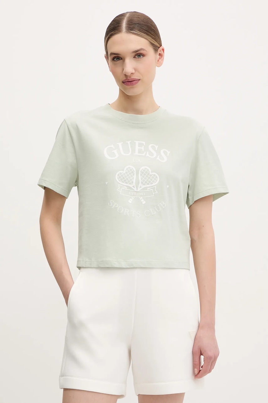 Βαμβακερό μπλουζάκι Guess γυναικείο, χρώμα: πράσινο, V5GI04 I3Z14