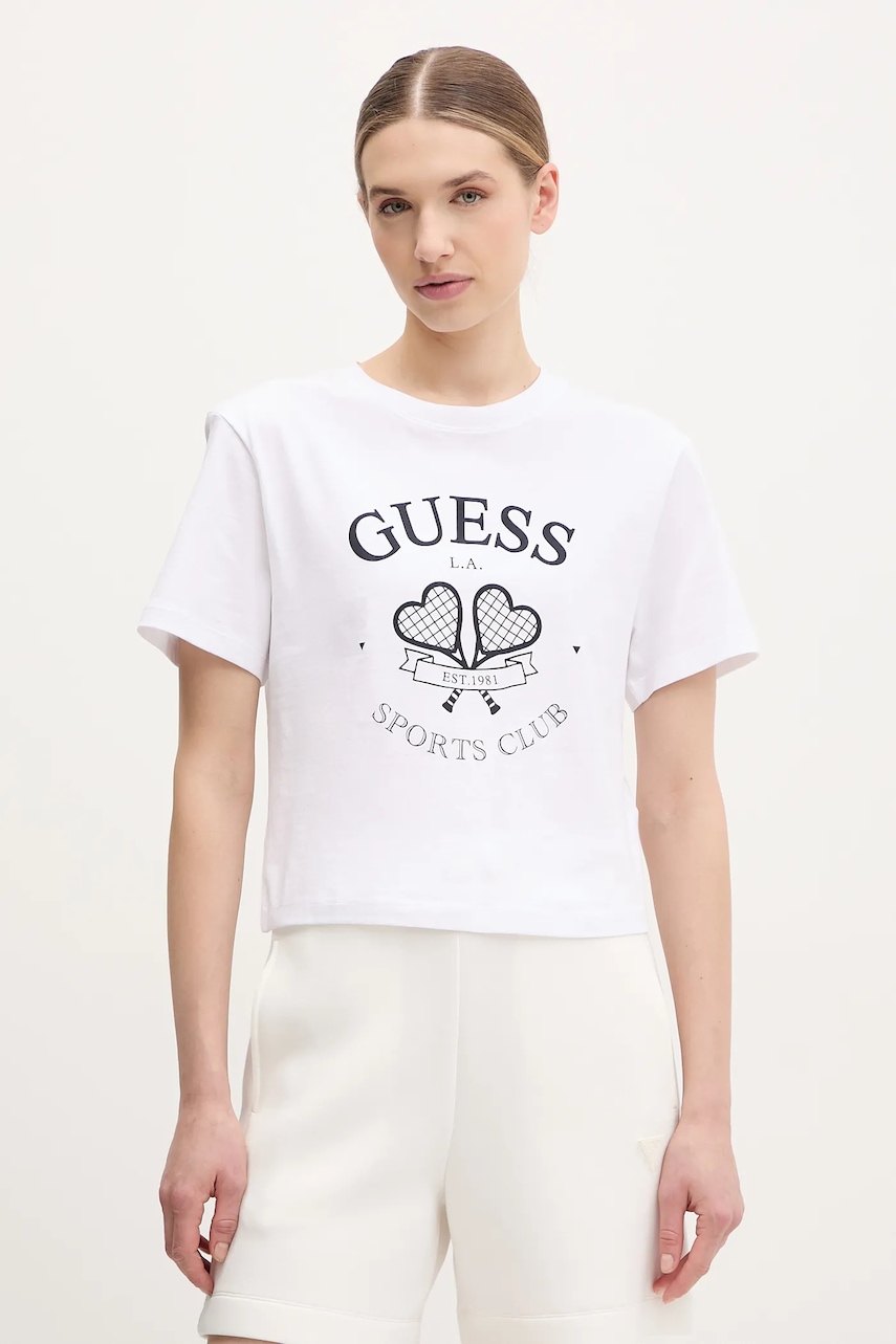 Βαμβακερό μπλουζάκι Guess γυναικείο, χρώμα: άσπρο, V5GI04 I3Z14