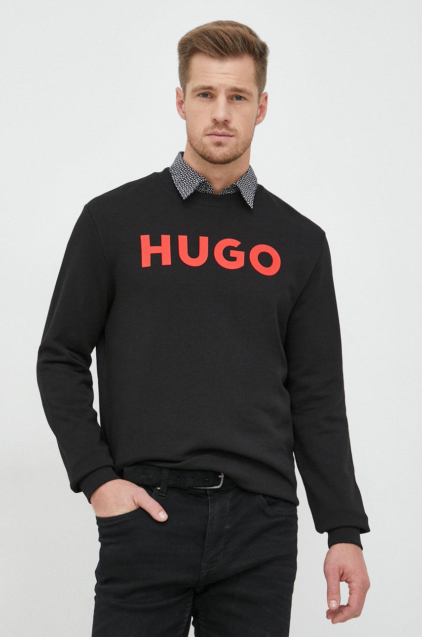 Βαμβακερή μπλούζα HUGO χρώμα: μαύρο,