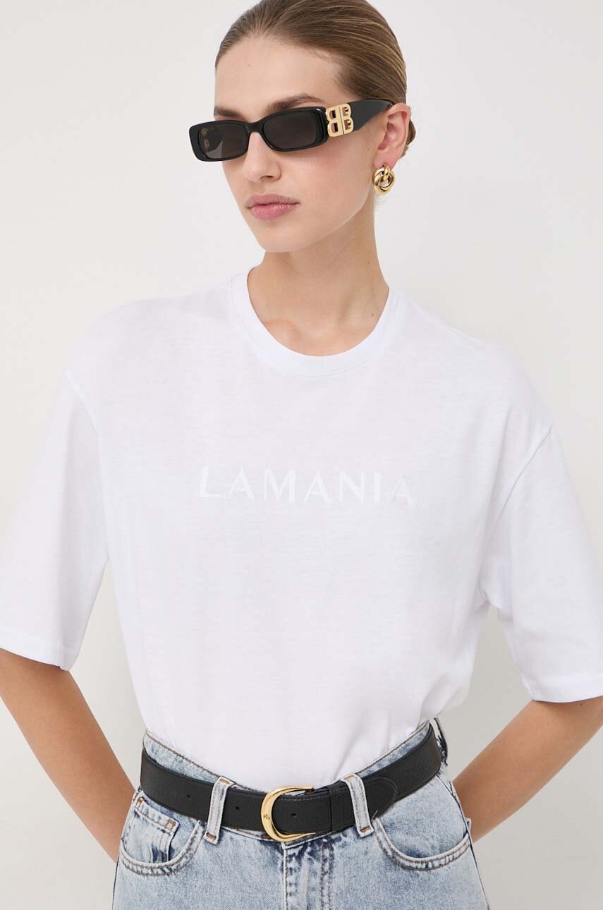 Βαμβακερό μπλουζάκι La Mania γυναικεία, χρώμα: άσπρο