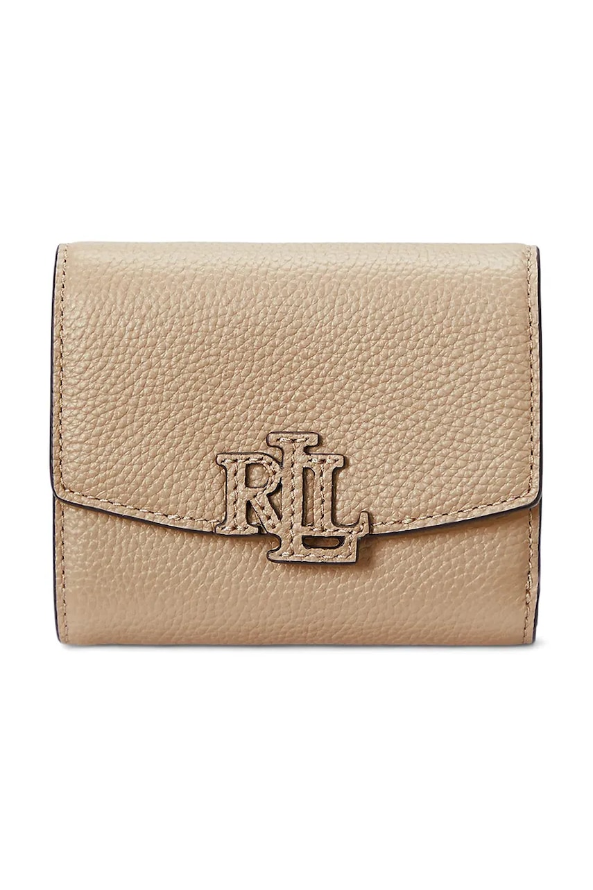 Δερμάτινο πορτοφόλι Lauren Ralph Lauren γυναικείο, χρώμα: μπεζ, 432966782