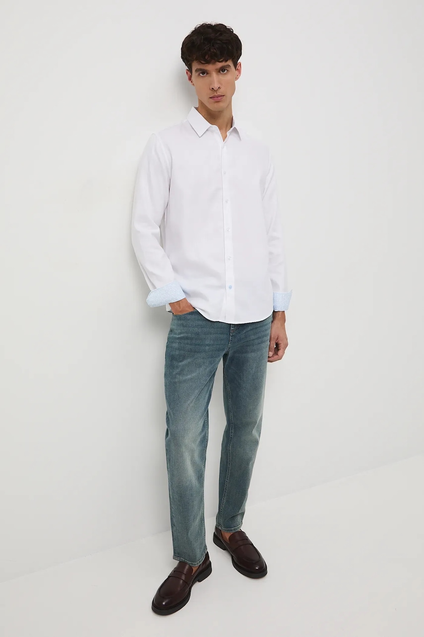 Βαμβακερό πουκάμισο Medicine ανδρικό, χρώμα: άσπρο