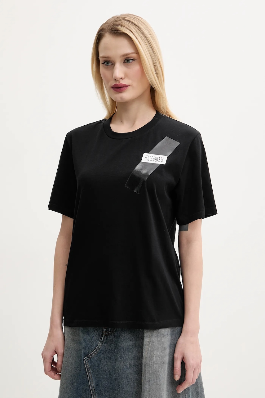 Βαμβακερό μπλουζάκι MM6 Maison Margiela γυναικείο, χρώμα: μαύρο, S52GC0336
