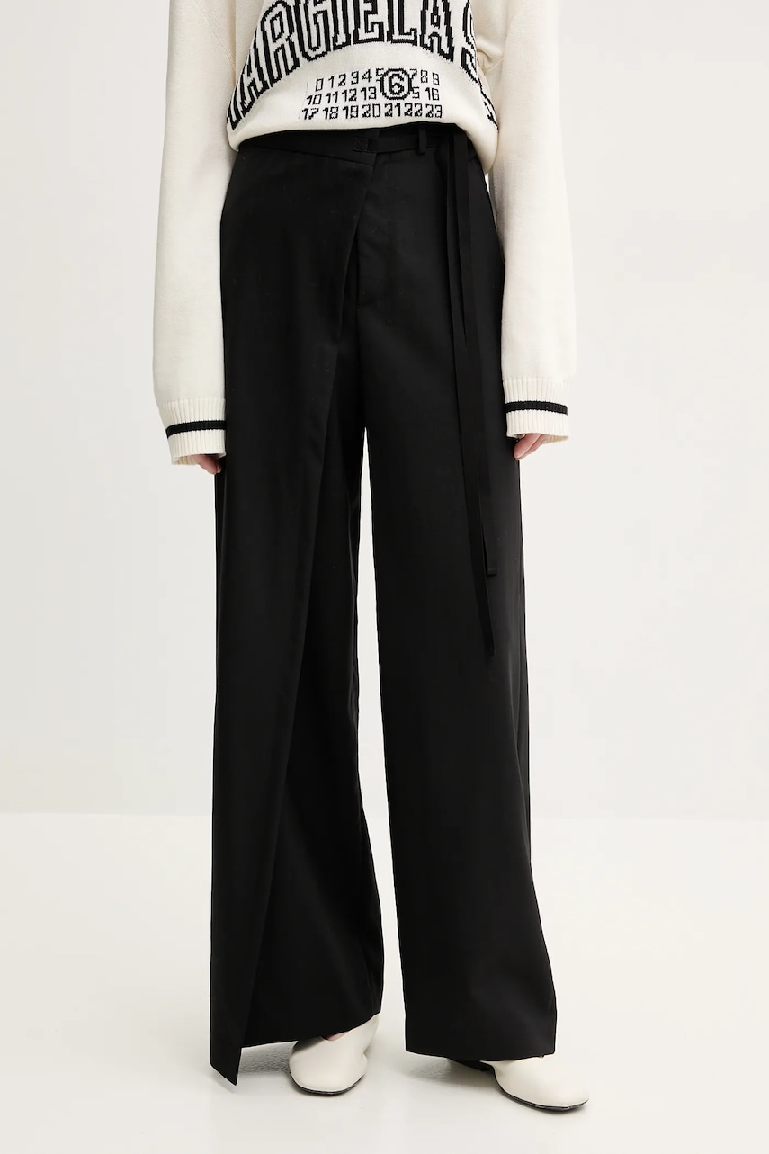 Μάλλινα παντελόνια MM6 Maison Margiela χρώμα: μαύρο, S52KA0518