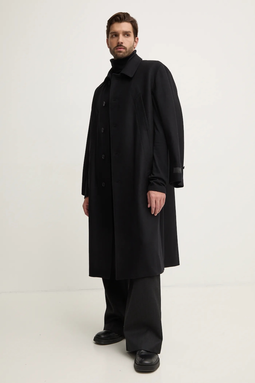 Μάλλινο παλτό MM6 Maison Margiela χρώμα: μαύρο, SH2AA0008.S52207