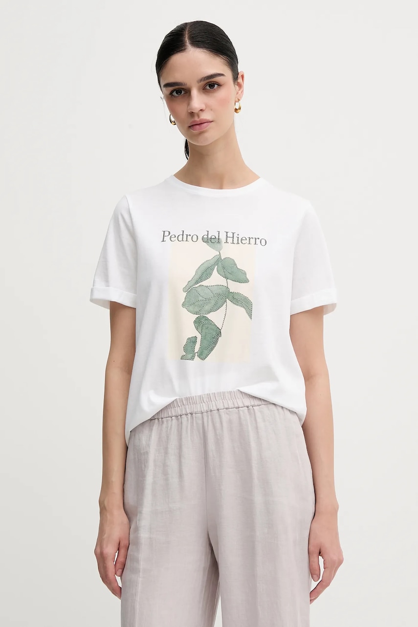 Βαμβακερό μπλουζάκι Pedro del Hierro χρώμα: άσπρο, 4539617