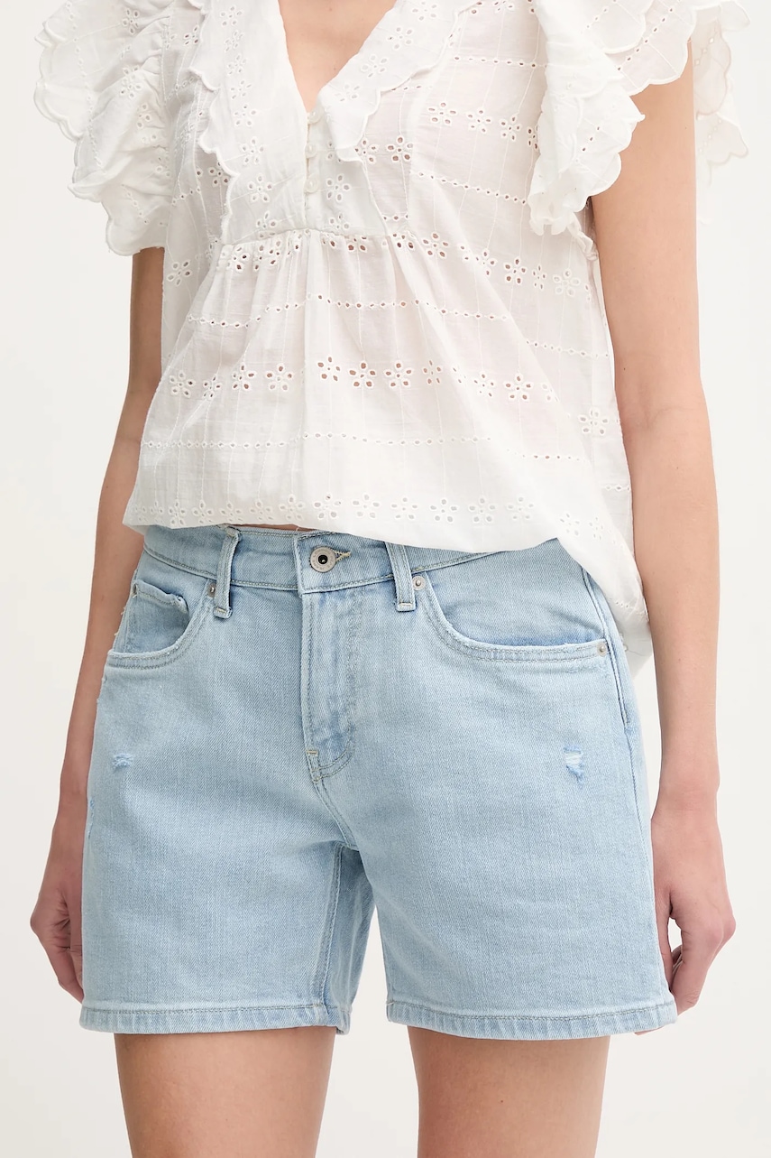 Τζιν σορτς Pepe Jeans REGULAR SHORT HW MABLE χρώμα: μπλε, PL801188PG8