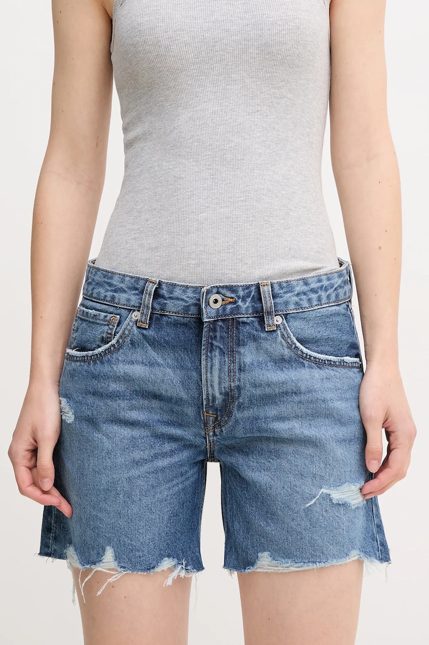 Βαμβακερό τζιν σορτς Pepe Jeans REGULAR SHORT MW DISTRESSED χρώμα: μπλε, PL801186EE6