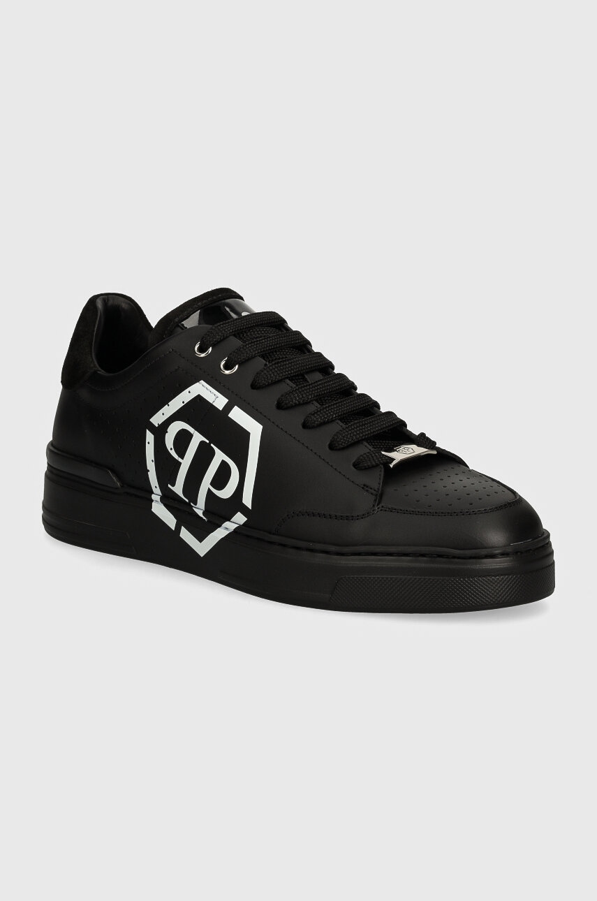 Δερμάτινα αθλητικά παπούτσια Philipp Plein Lo-Top Hexagon χρώμα: μαύρο, MSC3981 PLE005N 0202