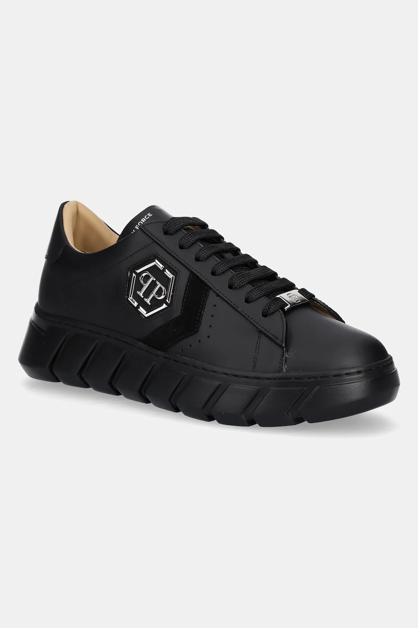 Δερμάτινα αθλητικά παπούτσια Philipp Plein Nappa Lo-Top Hexagon χρώμα: μαύρο, USC0698 PLE075N 0202