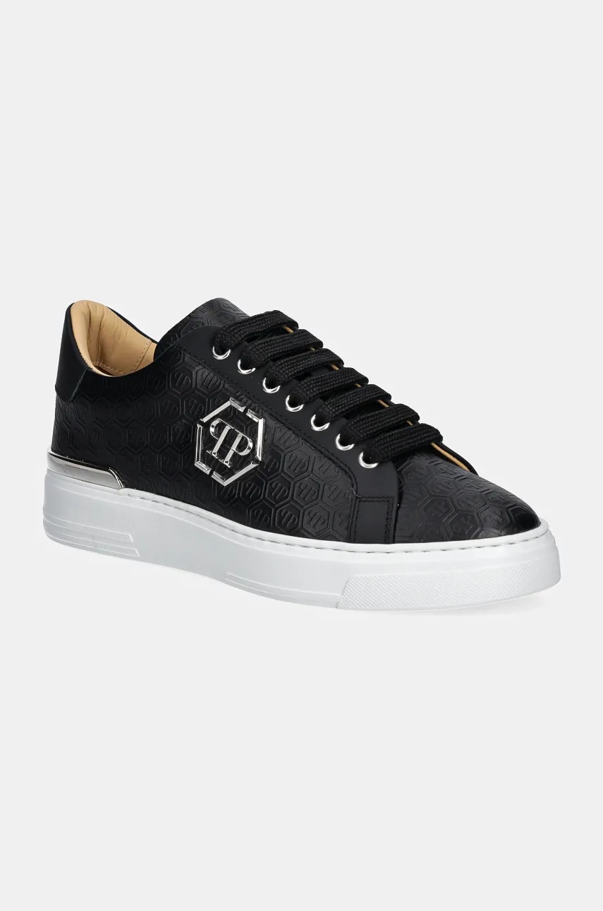 Δερμάτινα αθλητικά παπούτσια Philipp Plein Nappa Lo-Top Monogram χρώμα: μαύρο, USC0665 PLE010N 02