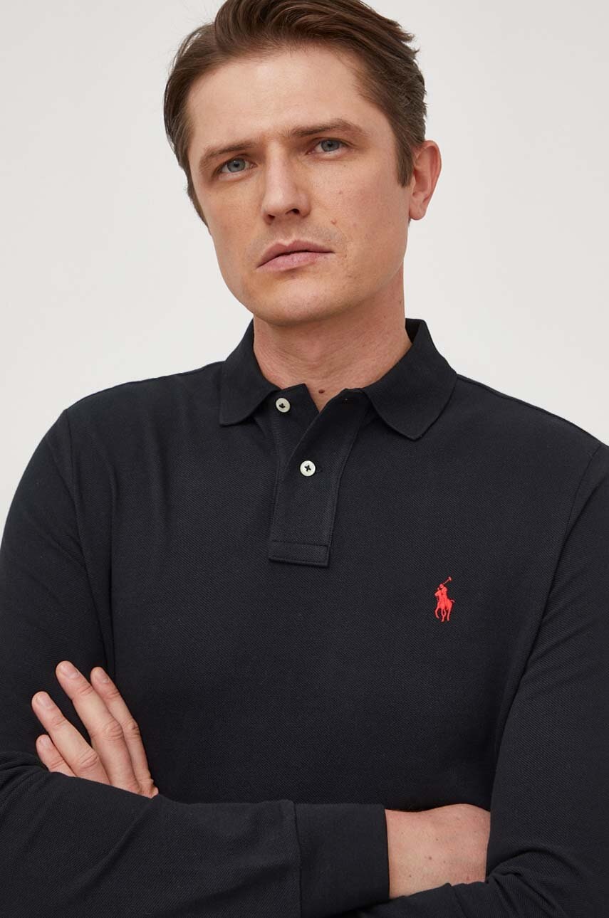 Βαμβακερή μπλούζα με μακριά μανίκια Polo Ralph Lauren χρώμα: μαύρο
