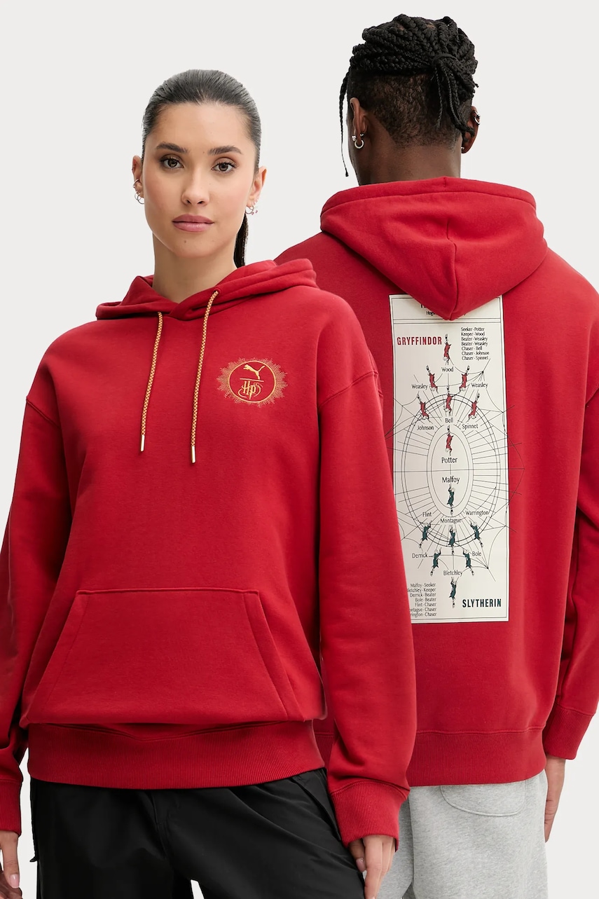 Βαμβακερή μπλούζα Puma PUMA x HARRY POTTER χρώμα: μπορντό, με κουκούλα, 630093