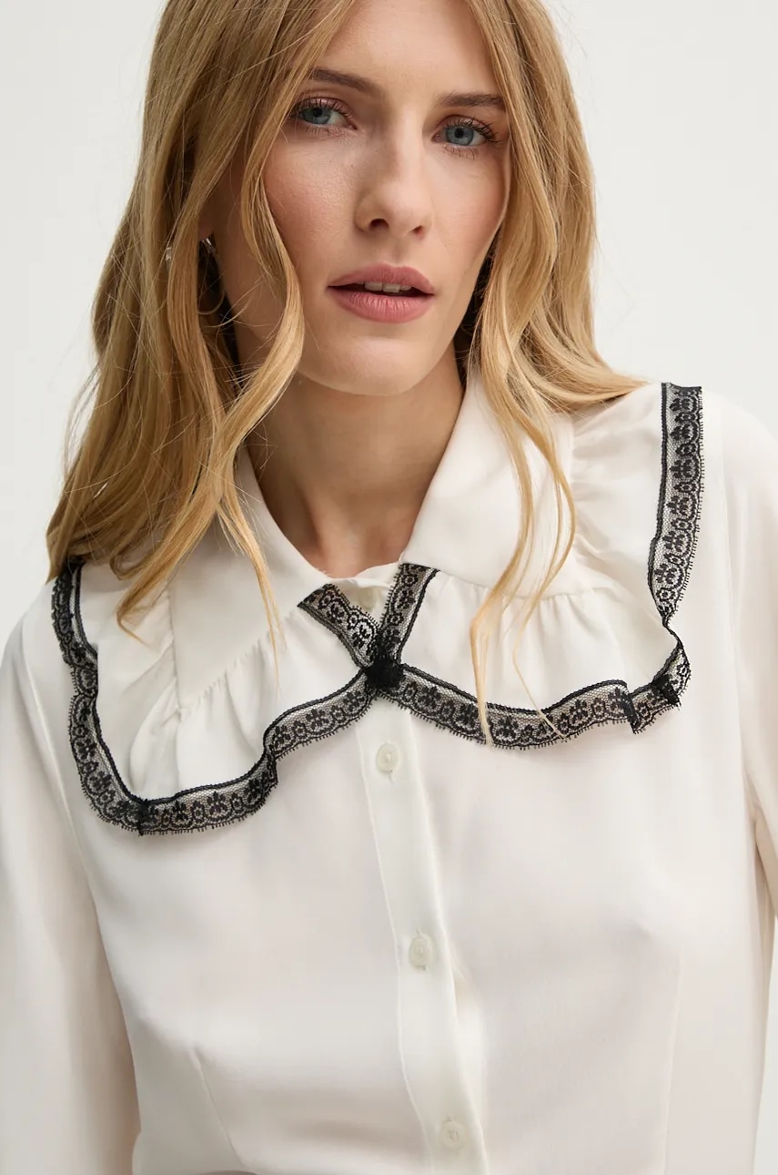 Μεταξωτό πουκάμισο The Kooples χρώμα: άσπρο, FCCL29004K