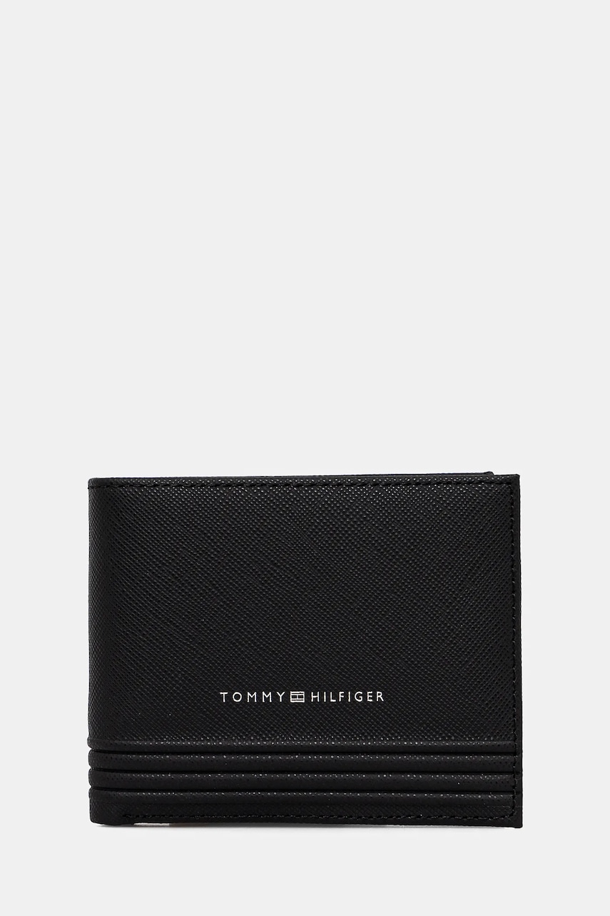 Δερμάτινο πορτοφόλι Tommy Hilfiger ανδρικό, χρώμα: μαύρο, AM0AM13258