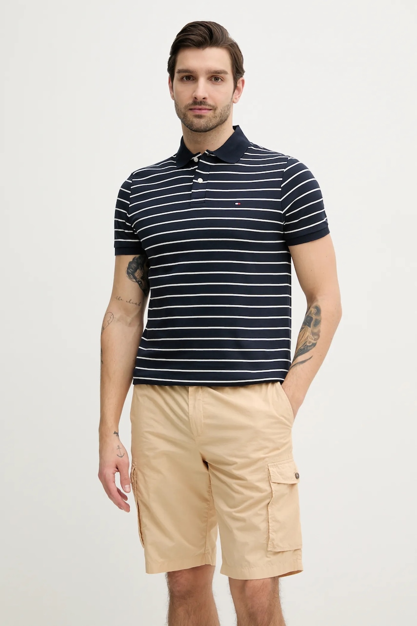 Βαμβακερό μπλουζάκι πόλο Tommy Hilfiger ανδρικό, χρώμα: ναυτικό μπλε, MW0MW39994