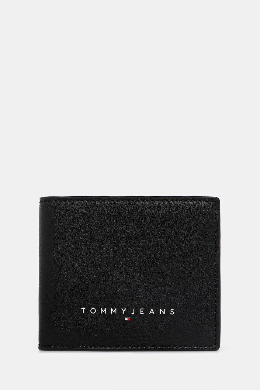 Δερμάτινο πορτοφόλι Tommy Jeans ανδρικό, χρώμα: μαύρο, AM0AM13695