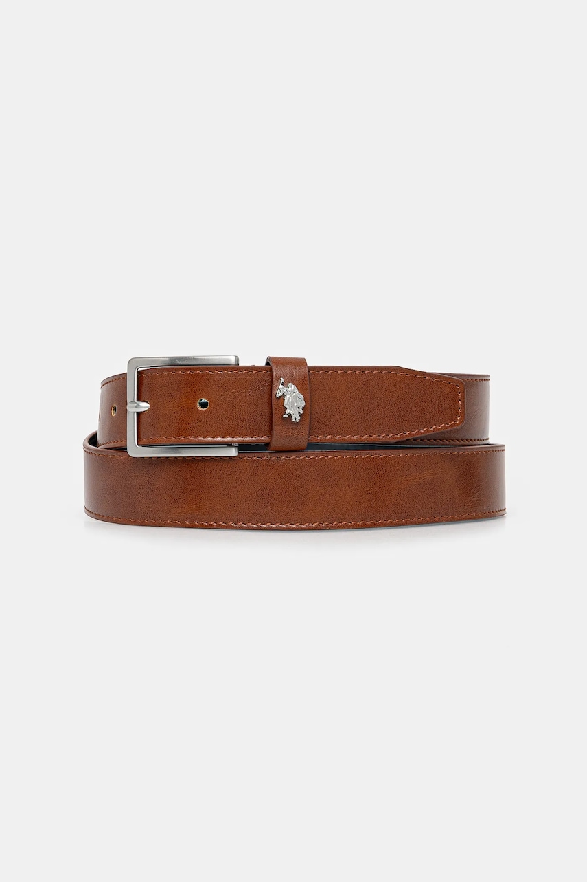 Δερμάτινη ζώνη U.S. Polo Assn. Dallas χρώμα: καφέ, WEUDX2638MAJ
