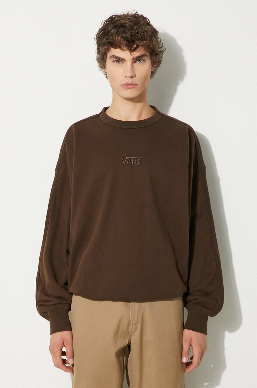 Βαμβακερή μπλούζα Vans Premium Classics LX Crew Fleece χρώμα: καφέ, VN000GBW3N11