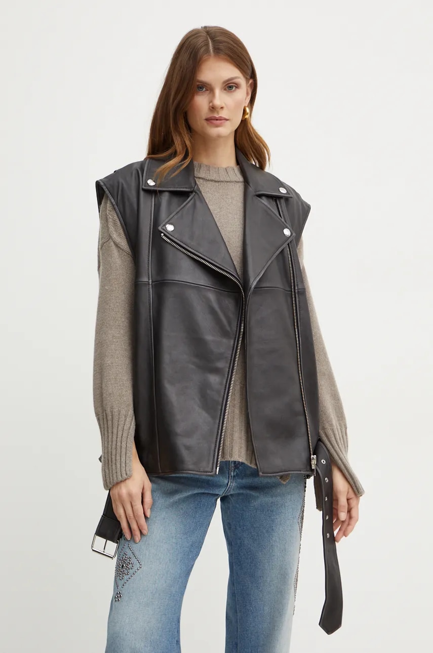 Δερμάτινο γιλέκο Weekend Max Mara γυναικείο, χρώμα: μαύρο, 2425446012600