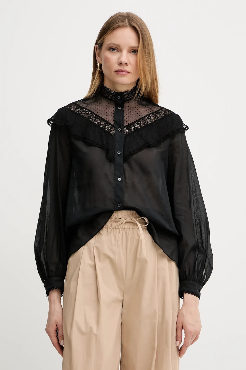 Βαμβακερό πουκάμισο Weekend Max Mara χρώμα: μαύρο, 2515111013600