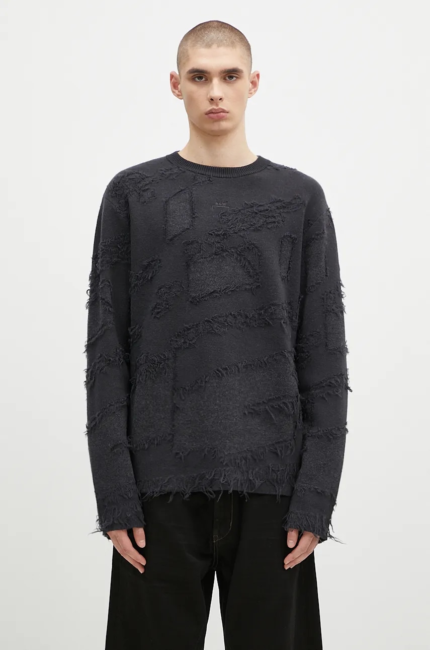 Μάλλινο πουλόβερ A-COLD-WALL* Frontage Knit Crewneck ανδρικό, χρώμα: μαύρο, ACWMK169