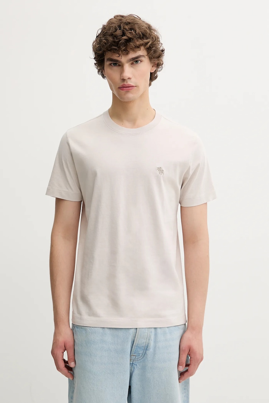 Βαμβακερό μπλουζάκι Abercrombie & Fitch ανδρικό, χρώμα: μπεζ, KI124-5264