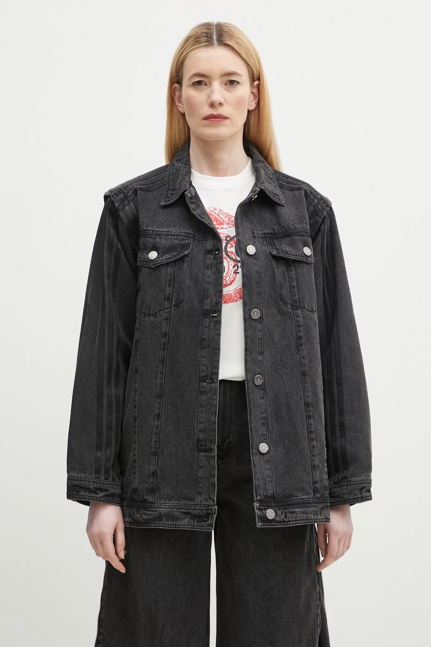 Βαμβακερό τζιν πουκάμισο adidas Originals DENIM SHIRT JKT χρώμα: μαύρο, JY8882